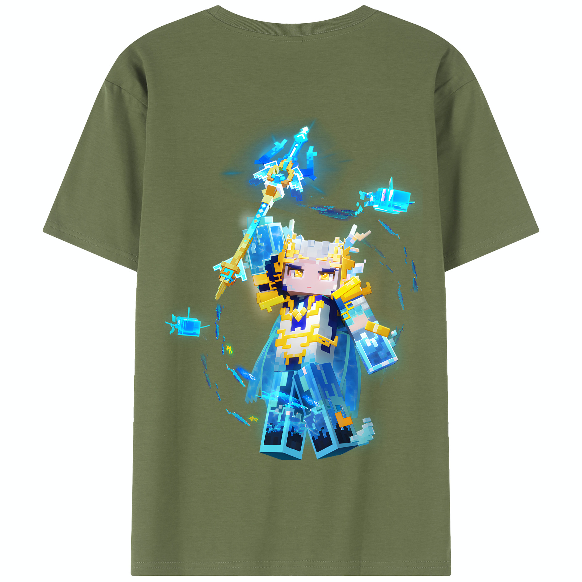 （画像用） マインクラフト ブロックの世界 Minecraft MC Block world 綿100％半袖Tシャツ（背面プリント）